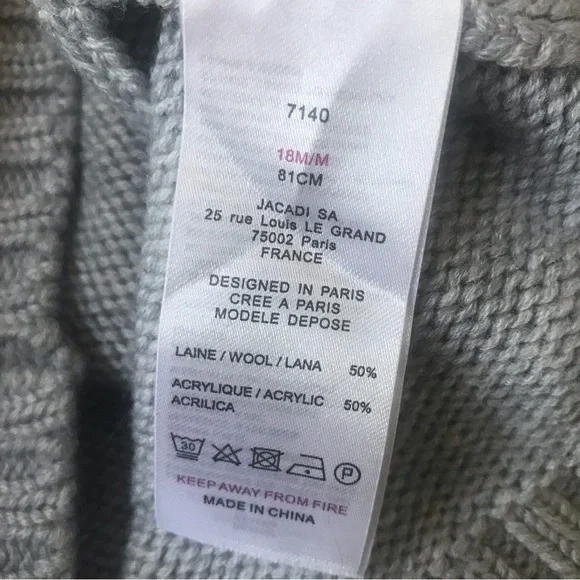 NWOT Jacadi Paris Gray Wool Blend Poncho, Size 18 Months. - Picture 8 of 8